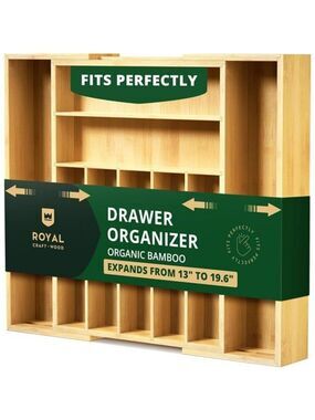 Expandable Bamboo Kitchen Drawer Organizer Utensil Silverware Holder